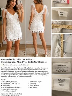 Ivory Floral Appliqué Sheer Tie-Shoulder Mini Dress
